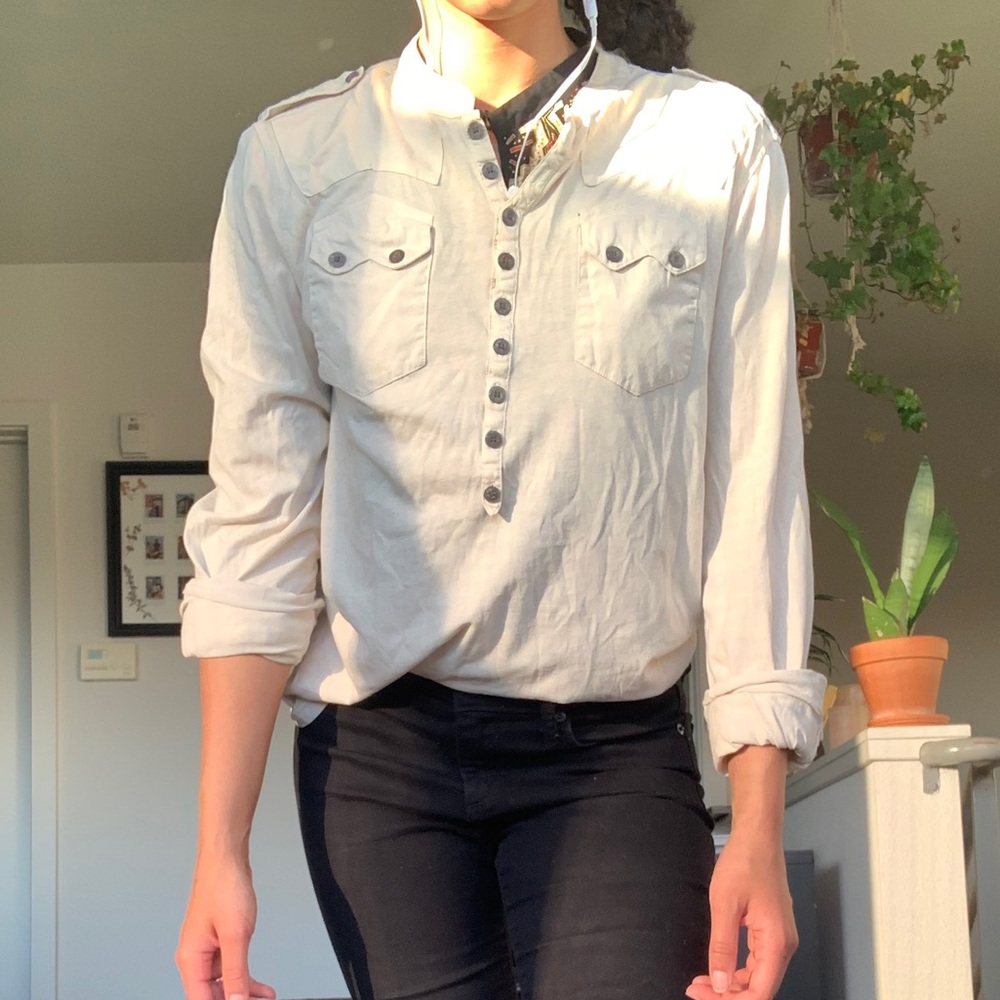 All Saints Longsleeve Button Up Cream color